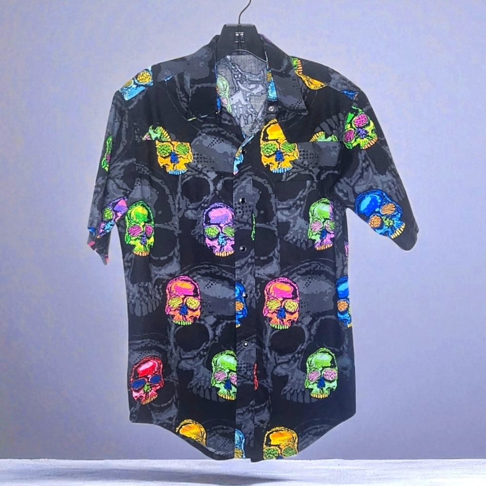 UNKNOWN Day Of The Dead Collared Shirt - Small
